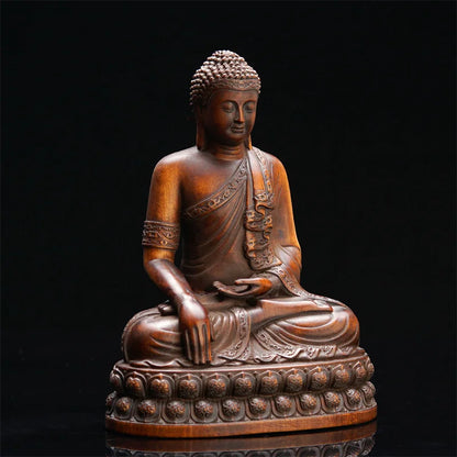 Religious Temple Thai Buddha Statue Wooden Sculpture Chinese Boxwood Wood Carving Prayer Supplies Home Decoration