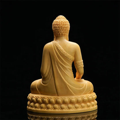 Religious Temple Thai Buddha Statue Wooden Sculpture Chinese Boxwood Wood Carving Prayer Supplies Home Decoration