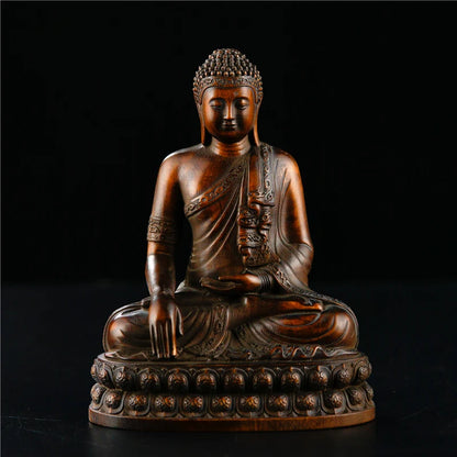 Religious Temple Thai Buddha Statue Wooden Sculpture Chinese Boxwood Wood Carving Prayer Supplies Home Decoration