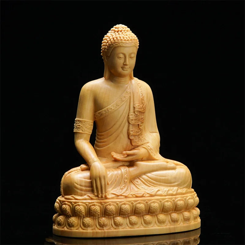 Religious Temple Thai Buddha Statue Wooden Sculpture Chinese Boxwood Wood Carving Prayer Supplies Home Decoration