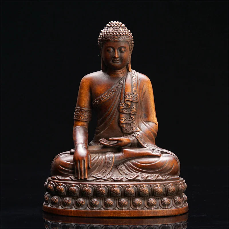 Religious Temple Thai Buddha Statue Wooden Sculpture Chinese Boxwood Wood Carving Prayer Supplies Home Decoration