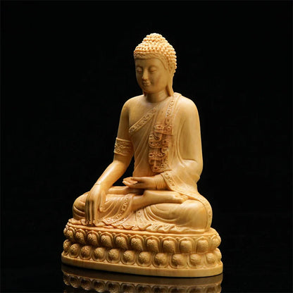 Religious Temple Thai Buddha Statue Wooden Sculpture Chinese Boxwood Wood Carving Prayer Supplies Home Decoration