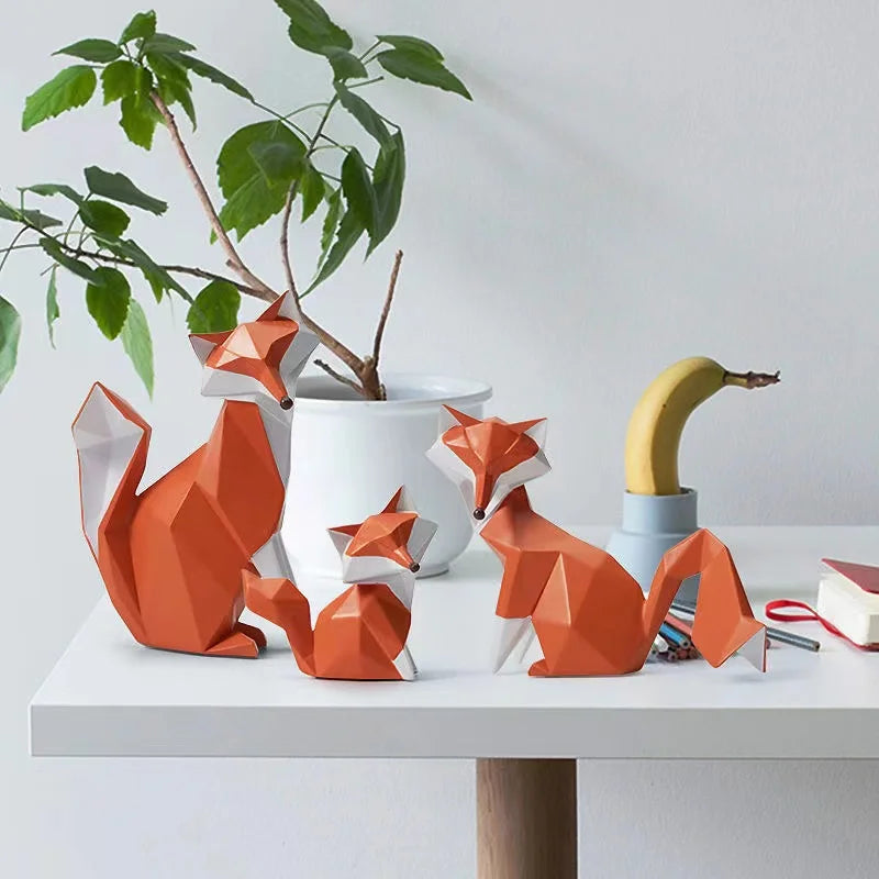 Resin Abstract Animal Fox Decoration Statue Geometric Art Sculpture European style Home Living Room, Room, Office Accessories