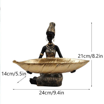Resin African Black Woman Storage Statue Exotic Figurines Home Interior Desktop Decor Keys Candy Container Craft Item