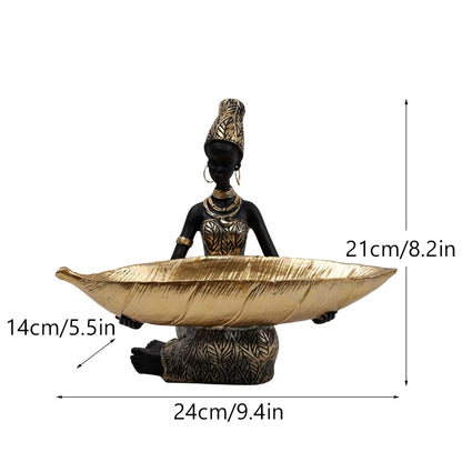 Resin African Black Woman Storage Statue Exotic Figurines Home Interior Desktop Decor Keys Candy Container Craft Item