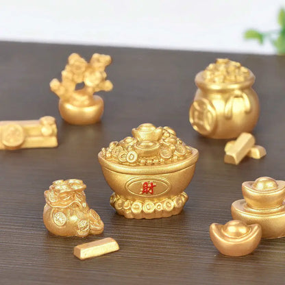 Resin【 Amass Fortunes】golden Car Ornaments Micro Landscape Bonsai Decoration Desktop Creative Trinket Home Accessories Figurines