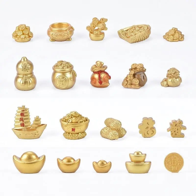 Resin【 Amass Fortunes】golden Car Ornaments Micro Landscape Bonsai Decoration Desktop Creative Trinket Home Accessories Figurines