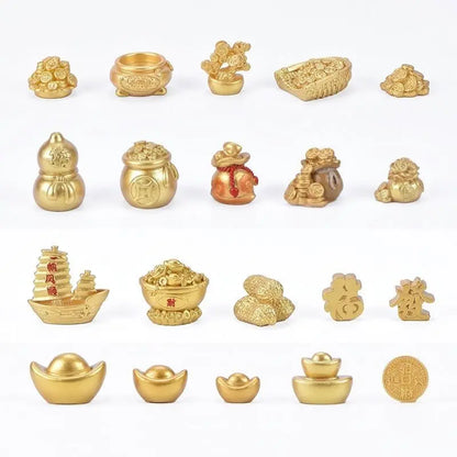 Resin【 Amass Fortunes】golden Car Ornaments Micro Landscape Bonsai Decoration Desktop Creative Trinket Home Accessories Figurines