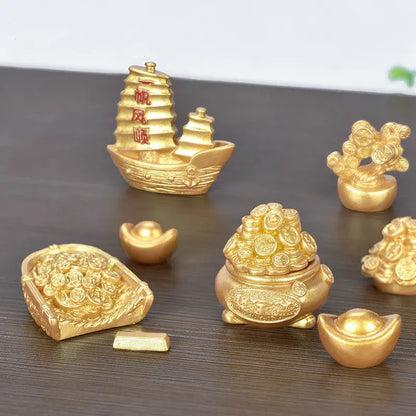 Resin【 Amass Fortunes】golden Car Ornaments Micro Landscape Bonsai Decoration Desktop Creative Trinket Home Accessories Figurines