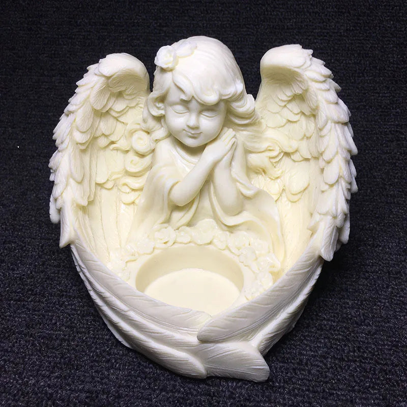 Resin Angel Maiden Character Decoration Statue Hand-Carved Luxury Home Room Office Desktop Romantic Candlestick Decor Statue