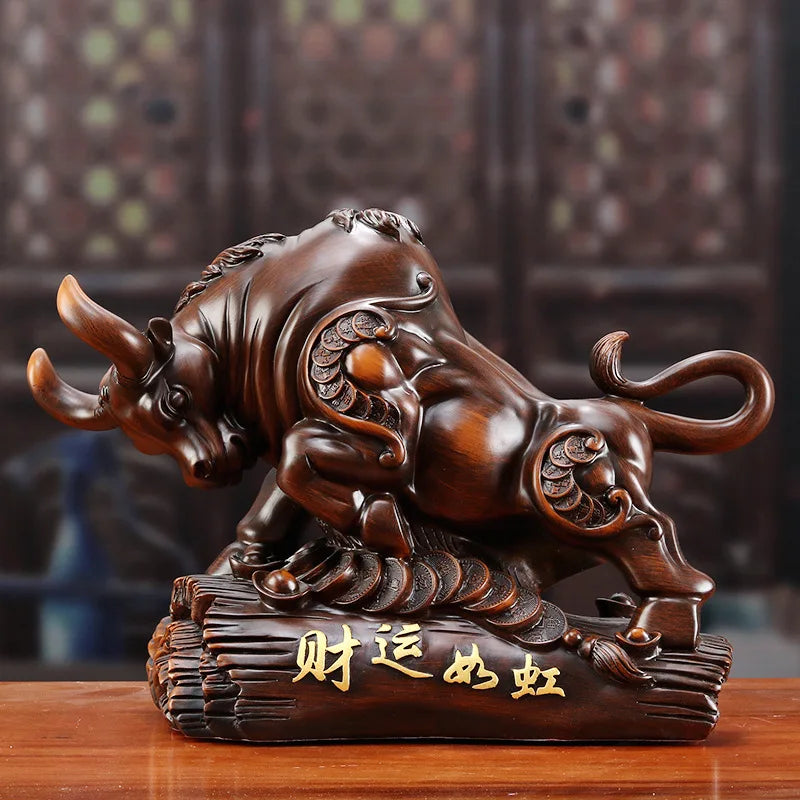 Resin Animal Bull Statue Art Sculpture Fortune Cattle  High Quality Home Living Room Office Decorative Crafts Free Delivery