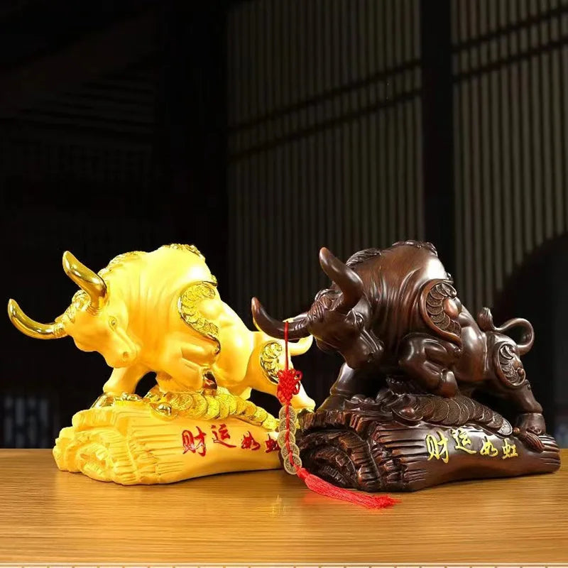 Resin Animal Bull Statue Art Sculpture Fortune Cattle  High Quality Home Living Room Office Decorative Crafts Free Delivery