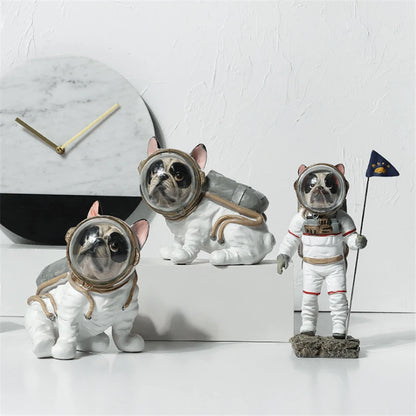Resin Astronaut Dog Statue Figurine Animals Spaceman Bulldog Art Sculpture Model Art Craft Home Decoration Accessories