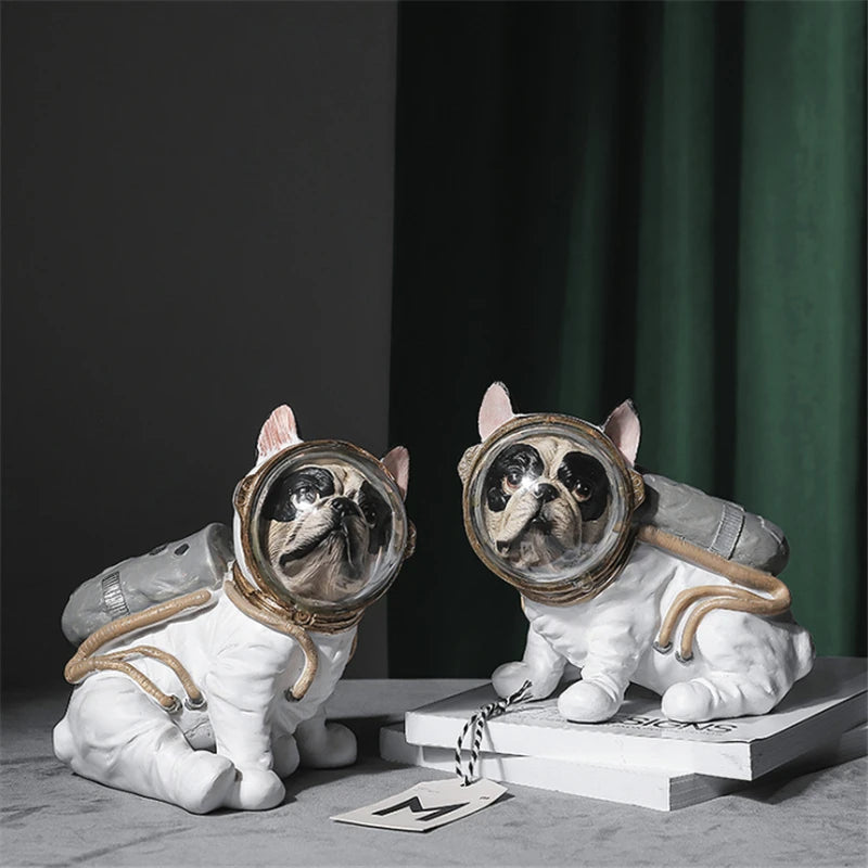 Resin Astronaut Dog Statue Figurine Animals Spaceman Bulldog Art Sculpture Model Art Craft Home Decoration Accessories