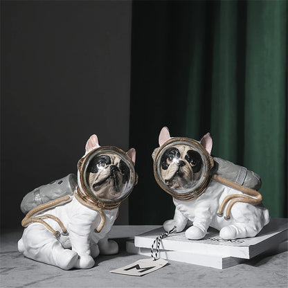 Resin Astronaut Dog Statue Figurine Animals Spaceman Bulldog Art Sculpture Model Art Craft Home Decoration Accessories