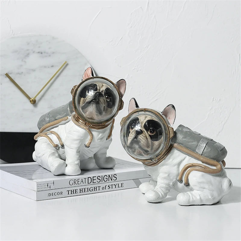 Resin Astronaut Dog Statue Figurine Animals Spaceman Bulldog Art Sculpture Model Art Craft Home Decoration Accessories