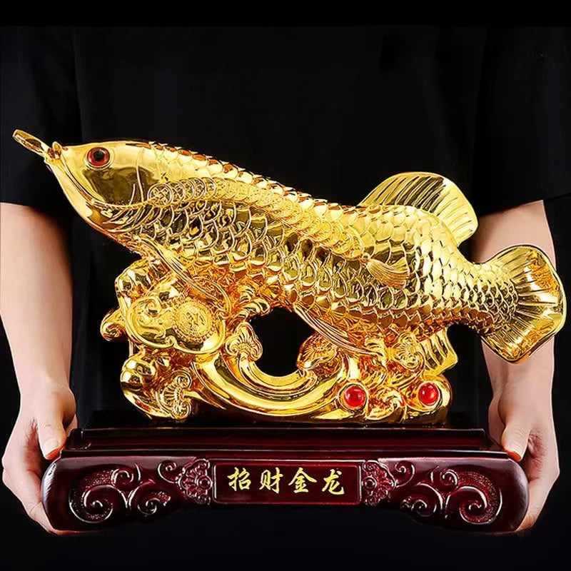Resin Attract wealth Golden Dragon Fish statue Chinese  mascot Animal sculpture Home living room decoration Gift statue