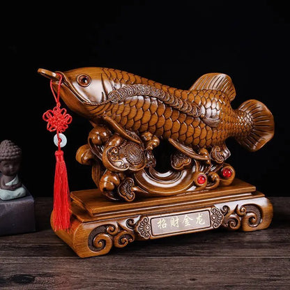 Resin Attract wealth Golden Dragon Fish statue Chinese  mascot Animal sculpture Home living room decoration Gift statue