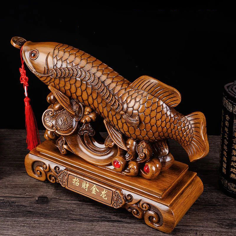 Resin Attract wealth Golden Dragon Fish statue Chinese  mascot Animal sculpture Home living room decoration Gift statue