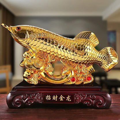 Resin Attract wealth Golden Dragon Fish statue Chinese  mascot Animal sculpture Home living room decoration Gift statue