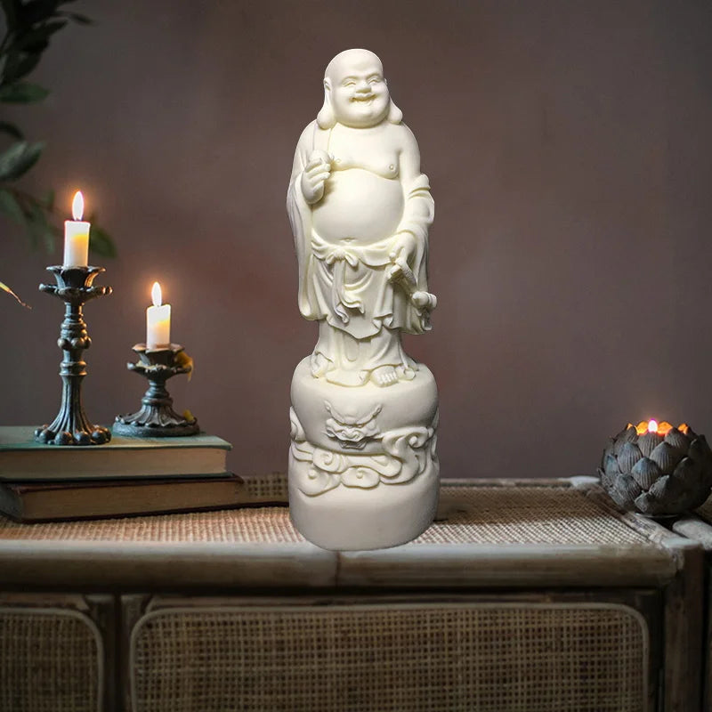 Resin Big Belly Maitreya Buddha Figure Sculpture statue， Chinese Buddha Statues Home Room, Office Feng Shui Statue 10.21 in