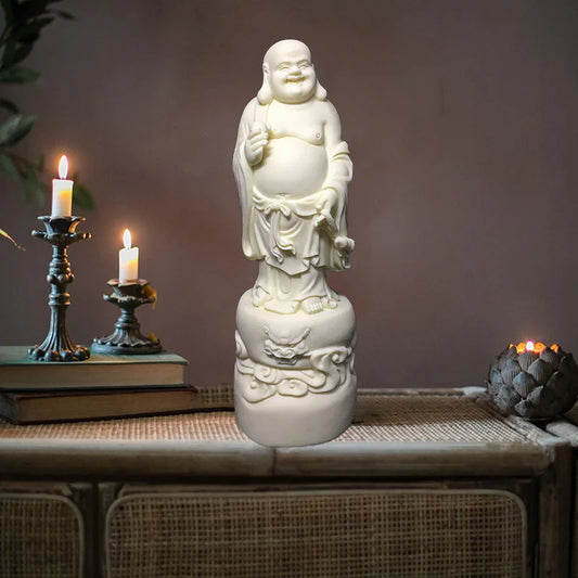 Resin Big Belly Maitreya Buddha Figure Sculpture statue， Chinese Buddha Statues Home Room, Office Feng Shui Statue 10.21 in