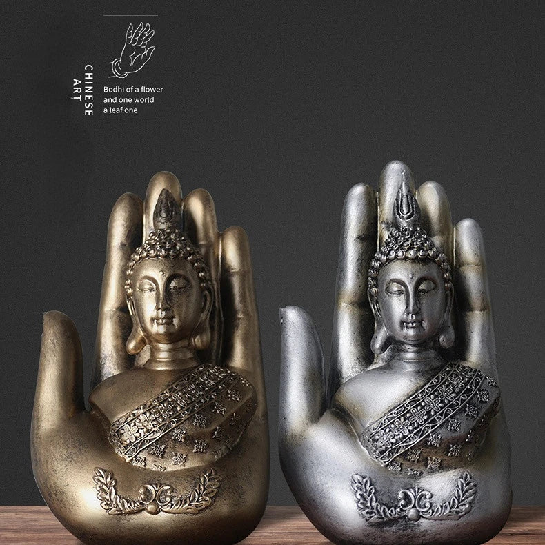 Resin Buddha Small Ornaments Chinese Style Palm Buddha Desk Decoration Zen Decoration Ceremony Home Decor