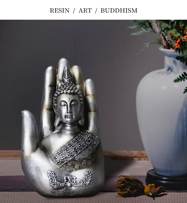 Resin Buddha Small Ornaments Chinese Style Palm Buddha Desk Decoration Zen Decoration Ceremony Home Decor