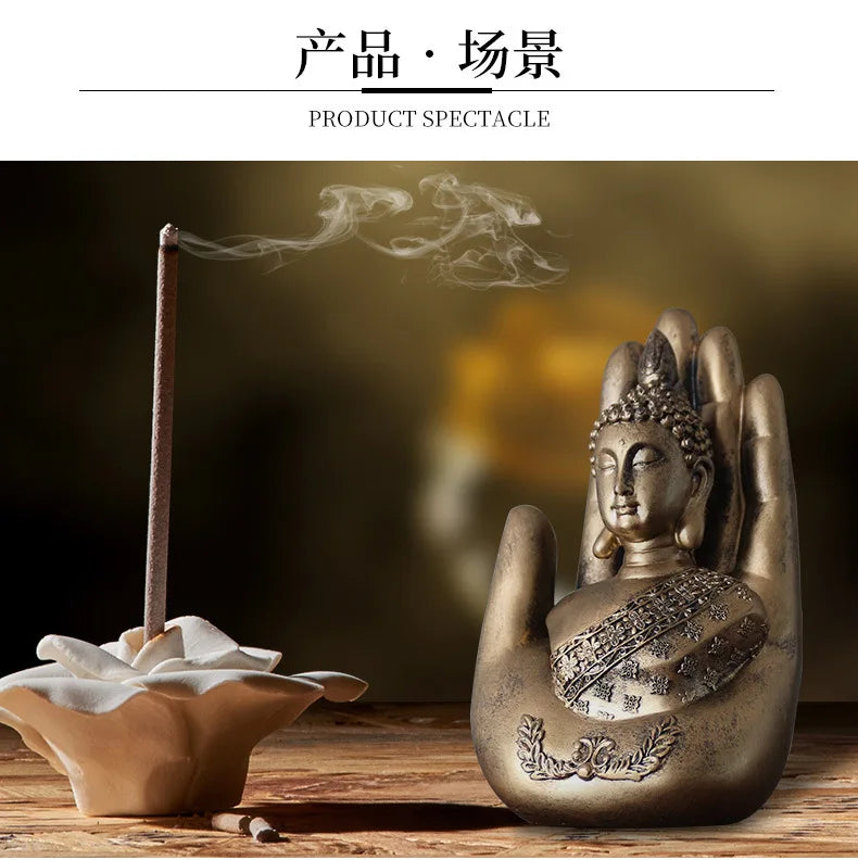 Resin Buddha Small Ornaments Chinese Style Palm Buddha Desk Decoration Zen Decoration Ceremony Home Decor