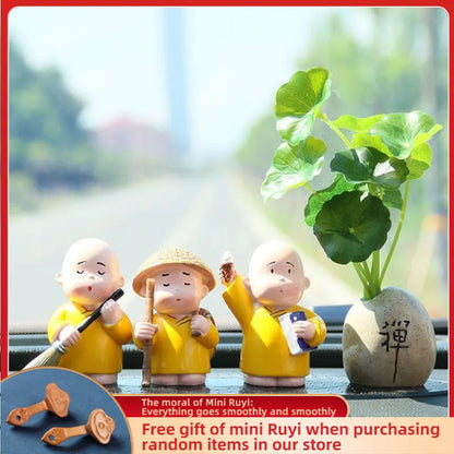 Resin Carefree Little Monk Car Ornaments Micro Landscape Bonsai Decoration Desktop Creative Trinket Home Decoration Accessories