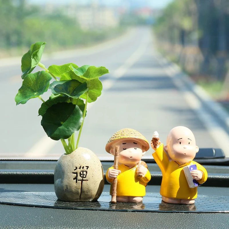 Resin Carefree Little Monk Car Ornaments Micro Landscape Bonsai Decoration Desktop Creative Trinket Home Decoration Accessories