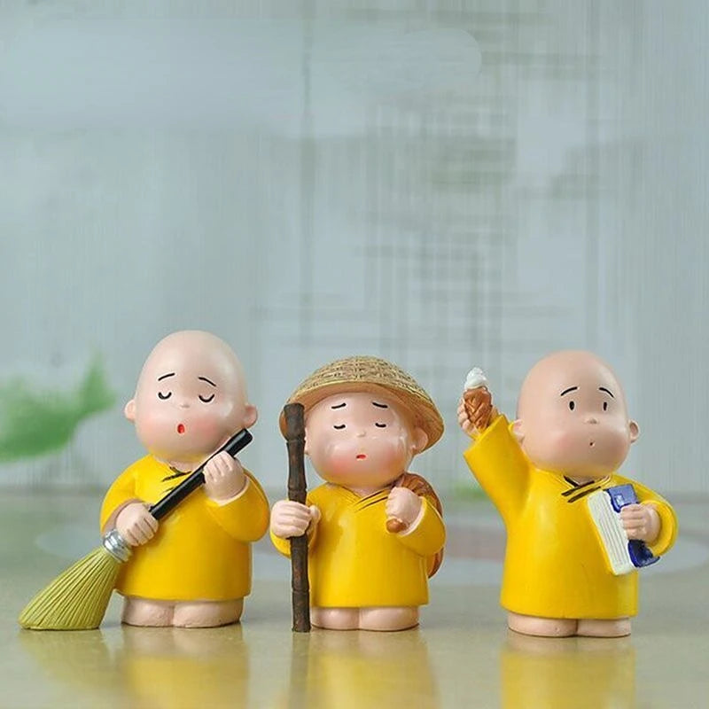 Resin Carefree Little Monk Car Ornaments Micro Landscape Bonsai Decoration Desktop Creative Trinket Home Decoration Accessories