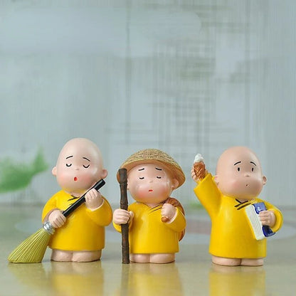 Resin Carefree Little Monk Car Ornaments Micro Landscape Bonsai Decoration Desktop Creative Trinket Home Decoration Accessories
