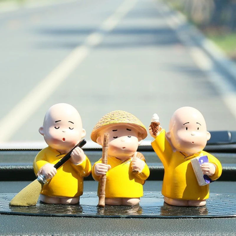 Resin Carefree Little Monk Car Ornaments Micro Landscape Bonsai Decoration Desktop Creative Trinket Home Decoration Accessories