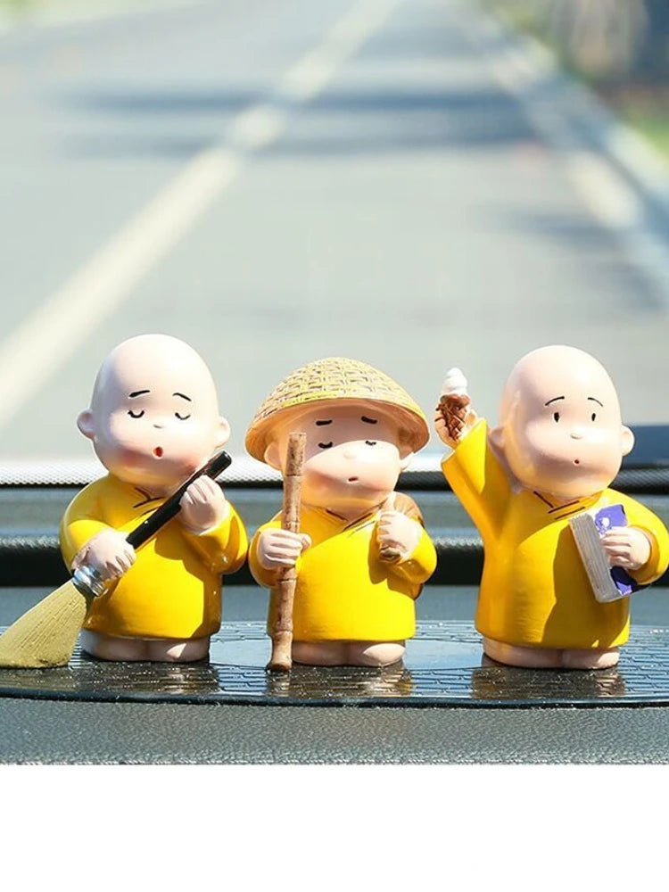 Resin Carefree Little Monk Car Ornaments Micro Landscape Bonsai Decoration Desktop Creative Trinket Home Decoration Accessories