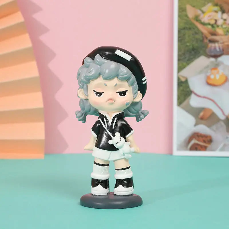 Resin Cartoon Cool Girl Car Ornament Micro Landscape Bonsai Decoration Desktop Creative Trinket Home Accessories Figurines