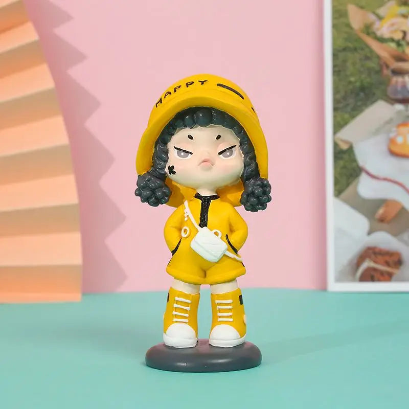 Resin Cartoon Cool Girl Car Ornament Micro Landscape Bonsai Decoration Desktop Creative Trinket Home Accessories Figurines