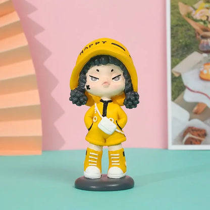 Resin Cartoon Cool Girl Car Ornament Micro Landscape Bonsai Decoration Desktop Creative Trinket Home Accessories Figurines