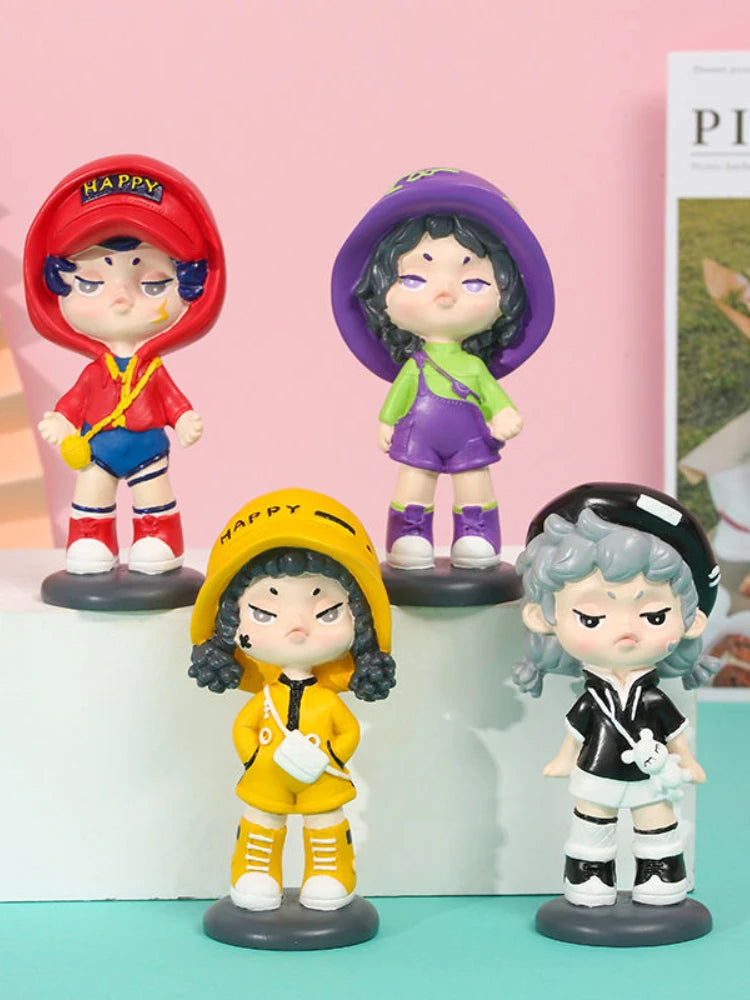 Resin Cartoon Cool Girl Car Ornament Micro Landscape Bonsai Decoration Desktop Creative Trinket Home Accessories Figurines