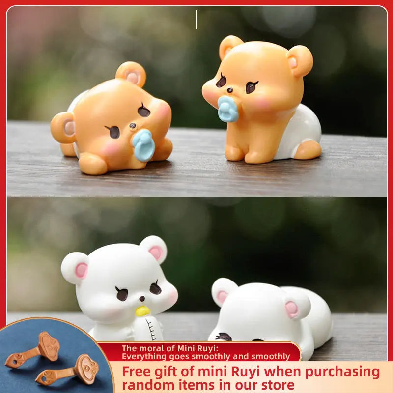 Resin Cartoon Creative Bear Car Ornament Micro Landscape Bonsai Decoration Desktop Creative Trinket Home Accessories Figurines