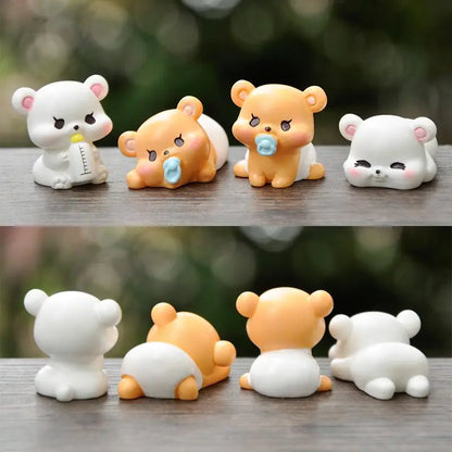 Resin Cartoon Creative Bear Car Ornament Micro Landscape Bonsai Decoration Desktop Creative Trinket Home Accessories Figurines
