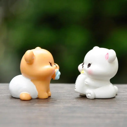Resin Cartoon Creative Bear Car Ornament Micro Landscape Bonsai Decoration Desktop Creative Trinket Home Accessories Figurines