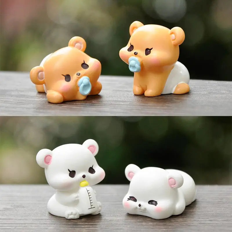 Resin Cartoon Creative Bear Car Ornament Micro Landscape Bonsai Decoration Desktop Creative Trinket Home Accessories Figurines