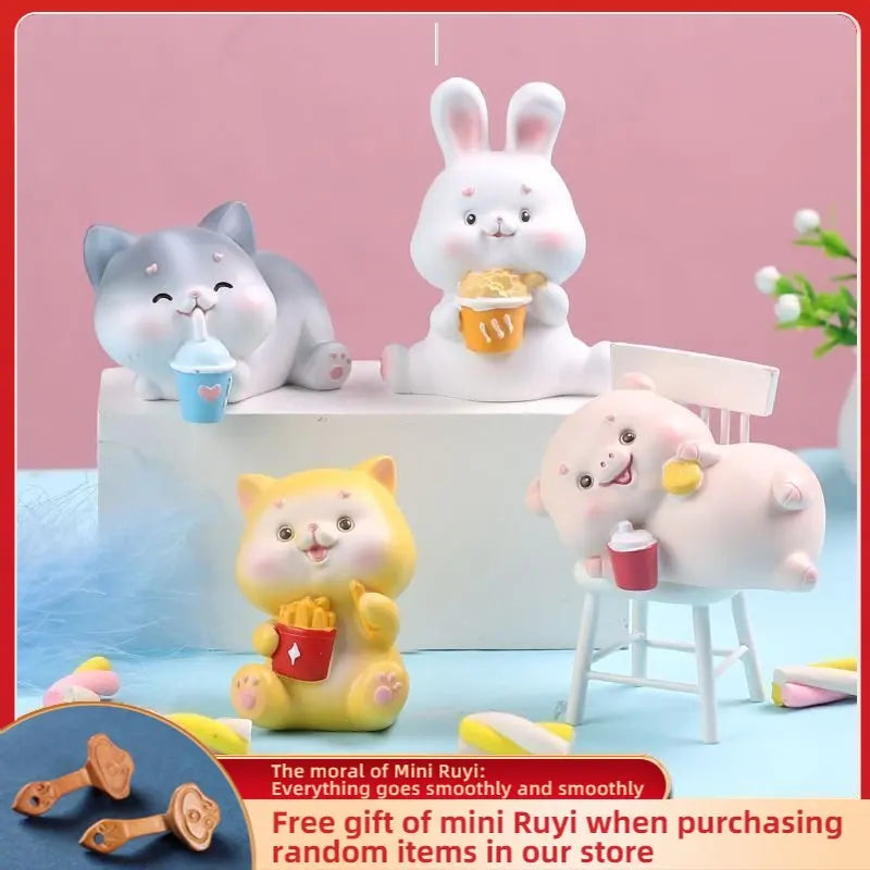 Resin Cartoon Cute Animal Car Ornament Micro Landscape Bonsai Decoration Desktop Creative Trinket Home Accessories Figurines