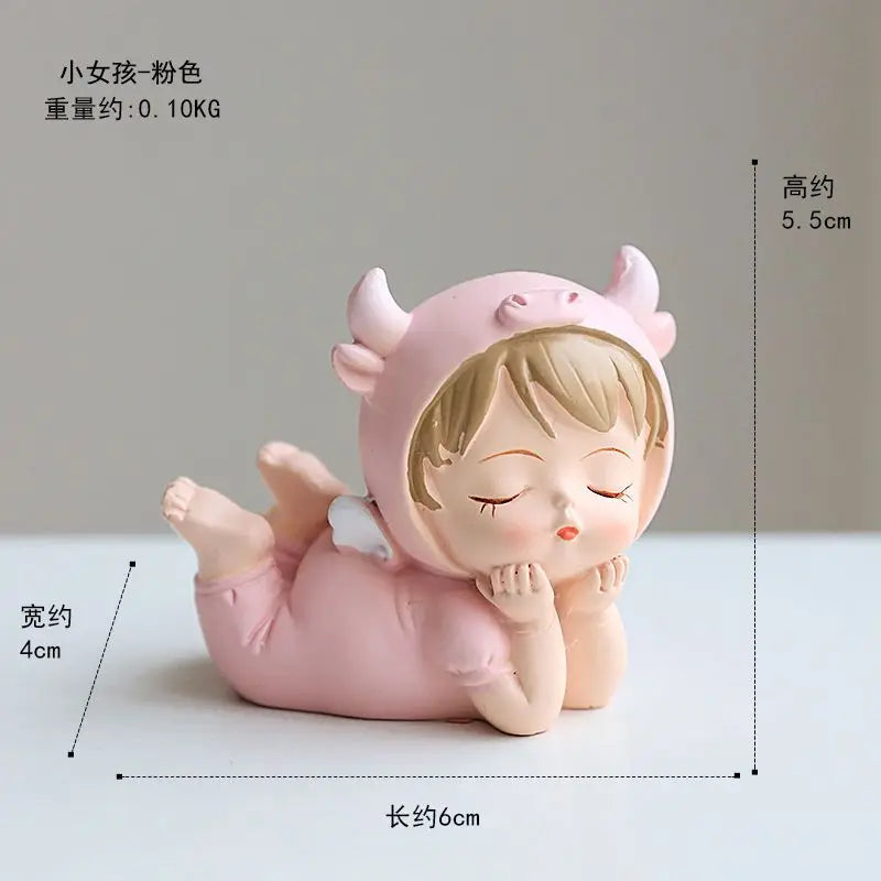 Resin Cartoon Cute Baby Car Ornament Micro Landscape Bonsai Decoration Desktop Creative Trinket Home Accessories Figurines