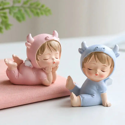 Resin Cartoon Cute Baby Car Ornament Micro Landscape Bonsai Decoration Desktop Creative Trinket Home Accessories Figurines