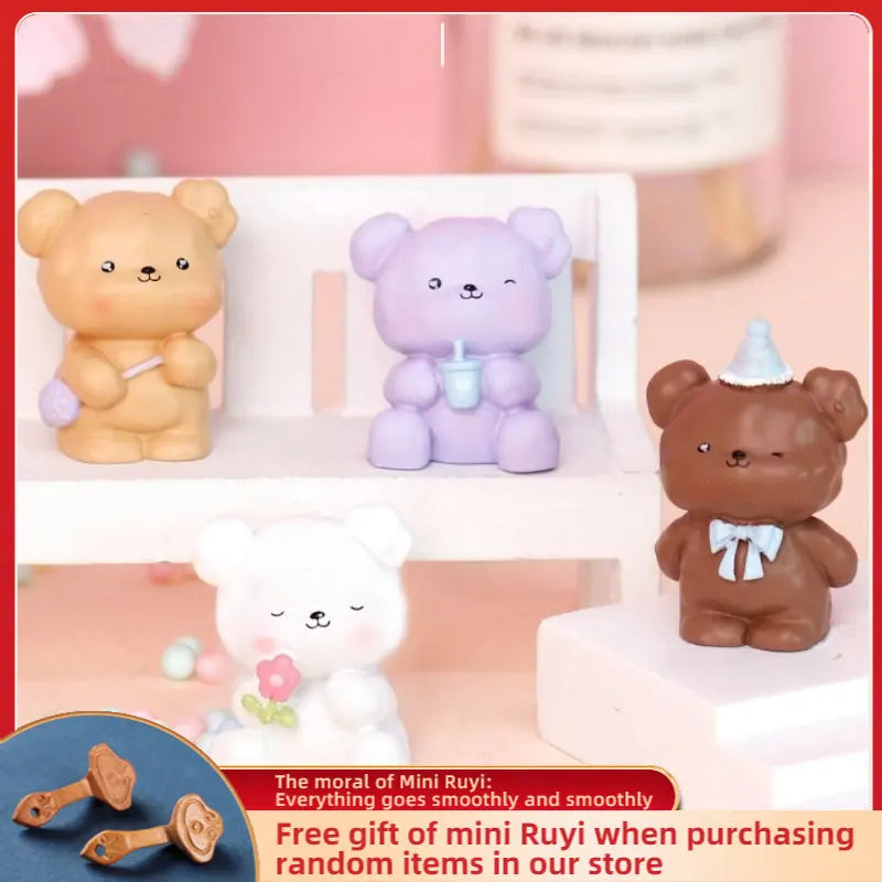 Resin Cartoon Cute Bear Car Ornament Micro Landscape Bonsai Decoration Desktop Creative Trinket Home Accessories Figurines
