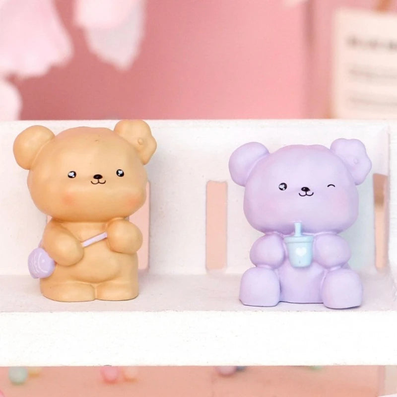 Resin Cartoon Cute Bear Car Ornament Micro Landscape Bonsai Decoration Desktop Creative Trinket Home Accessories Figurines
