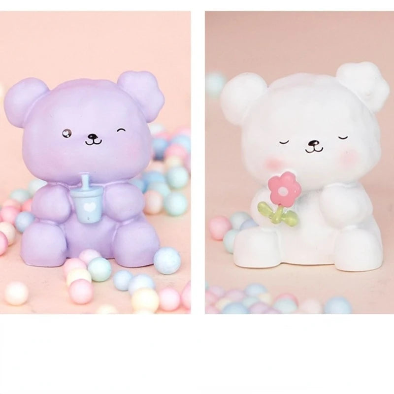 Resin Cartoon Cute Bear Car Ornament Micro Landscape Bonsai Decoration Desktop Creative Trinket Home Accessories Figurines