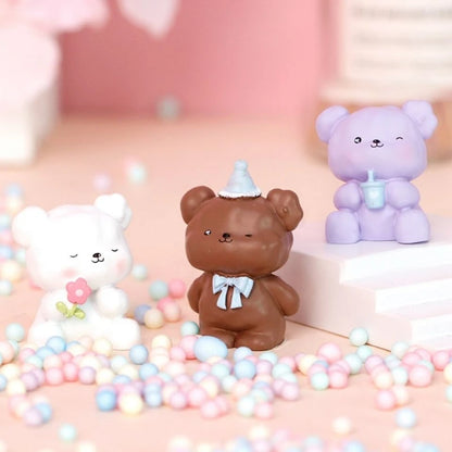 Resin Cartoon Cute Bear Car Ornament Micro Landscape Bonsai Decoration Desktop Creative Trinket Home Accessories Figurines